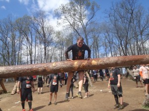 Climbing up and over logs.